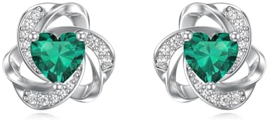 Flpruy Love Knot Ohrringe S925 Sterling Silber Love Knot Birthstone Stud zierlich hoch poliert Ohrringe mit 12 Monaten Herz Birthstone Schmuck Geschenke für Mama Damen Mädchen Geburtstag 1