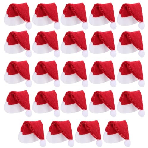Hemobllo 24 Stück Mini Weihnachtsmützen - Kleine Nikolausmützen Weihnachtsmann-Mützen, Süßigkeiten Lollipop Hut Weinflasche Abdeckung, Weihnachtsparty-Dekorationen Tischdeko Rot Für Erwachsene Kind