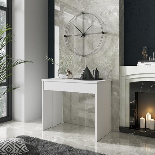 Bricozone Consolle Allungabile Moderna Tavolo Estensibile Fino A 302 Cm Salvaspazio Per 14 Persone Struttura In Mdf Con Guide Telescopiche E Supporto Centrale Finitura Bianca Design Elegante