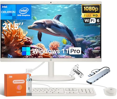 HP All-in-One Desktop for Business, 21.5 FHD Anti-Glare Display, Intel Celeron J4025, 16GB RAM, 512GB SSD, Intel UHD Graphics 600, Wi-Fi 6, HD Webcam, HDMI, Windows 11 Pro, incl