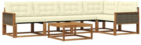 vidaXL Outdoor-Sofagarnitur mit Kissen 6 pcs Natur und Creme, Garten-Sofa, modernes Outdoor-Sofa, langlebige Terrasse, Chill-Lounge, stilvolle Komfort-Einheit zum Entspannen