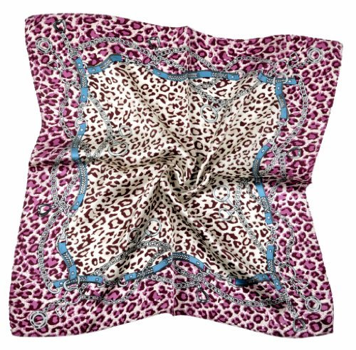 nella-mode CHIC & ELEGANT: Leoparden NICKITUCH, Tuch, Halstuch Seidentuch Klassisches Leo-Muster; 53x53 cm, Beere, Braun & Petrol