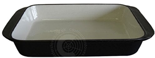 Black Enamelled Cast Iron Roasting Pan Oven Proof Dish Roast Tin Enamel Cookware - Black - 32 x 22 x 5.5cm