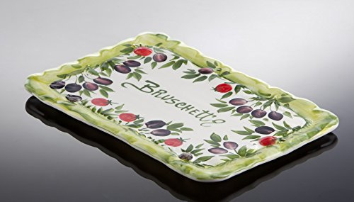 italienische Keramik rechteckiger Bruschetta Teller Olivendekor 35x24 cm