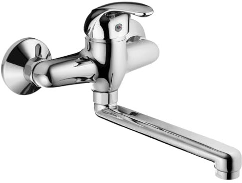 Schläfer 480110 | Miscelatore Lavello a Parete Start Cromo con canna girevole, Adatto la per Cucina, Bagno, Lavanderia, Rubinetto a Muro eccentrici a S - int. fori 15/17 cm
