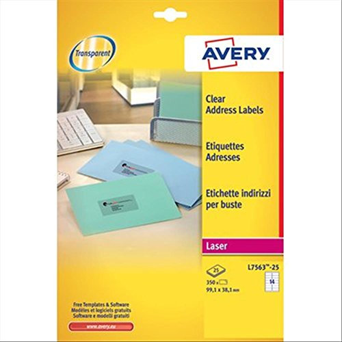 Avery L7563-25 - Clear Laser Labels 99x38mm L7563-25 (350 Labels)