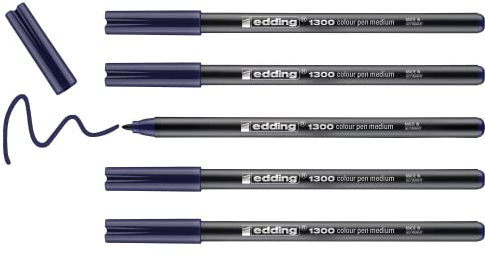 edding 1300 Fasermaler medium - preußischblau - 5 Stifte - Rundspitze 2 mm - Filzstift zum Zeichnen und Schreiben - Filzstift für Schule, Mandala, Bullet Journal