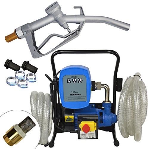 AMUR Dieselpumpe 230 Volt - Diesel Power 2 - BIODIESEL-PUMPE KRAFTSTOFFPUMPE mit Aluminium-Zapfpistole, Zählwerk, flexiblem Schlauch, Verbindungsteilen und hochwertigem Messing-Rückschlagventil
