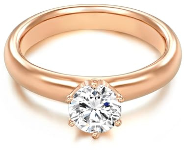 Trilani Damen Verlobungsring 925/- Sterling Silber rosévergoldet mit Zirkonia in Brilliantschliff Solitärring Antragsring Rosegold