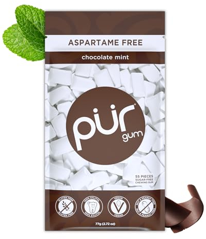 Pur Gum | Zuckerfreier Kaugummi | 100% Xylit | Vegan, Aspartamfrei, Glutenfrei & Diabetikerfreundlich | Natürlicher Kaugummi Mit Chocolate Mint Geschmack, 55 Stück (1er Pack)