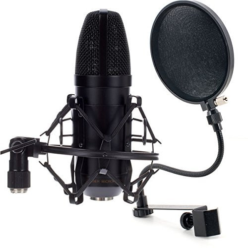 t.bone SC 400 +Antipop Studio Condenser Microphone, Super Cardioid, XLR, Black, Gold