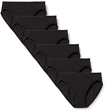 Amazon Essentials Culotte en Coton Taille Haute (Disponible en Grande Taille), Respirant Femme, Lot de 6, Noir, 44