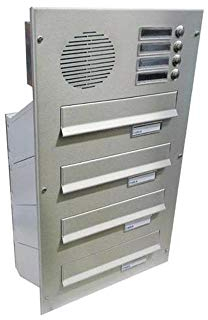 D-041 4er Edelstahl Mauerdurchwurf Briefkastenanlage mit 4 Klingeln & Sprechsieb (Tiefe: 23-38 cm) - LETTERBOX24.de