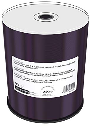 MediaRange Line DVD-R 4.7Gb|120Min 16-fache Schreibgeschwindigkeit, vollflächig bedruckbar (Tintenstrahldrucker), Proselect Weiß, voll Metallisiert, 100er Cakebox, MRPL601-C