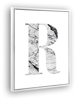 Bildershop-24 Schattenfugenrahmen Lemgo Weiß (Hochglanz) mit Keilrahmen Leinwand Bild Druck Motiv: Buchstabe R Marmor Design 61x91cm