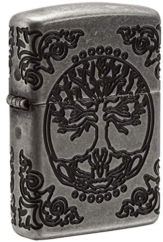 Zippo El Mejor líquido de Metal Resistente al Viento de Larga duración, Recargable, Cigarrillos, Puros, Velas, Encendedor de Bolsillo, árbol de la Vida, Otros, Armadura de Plata