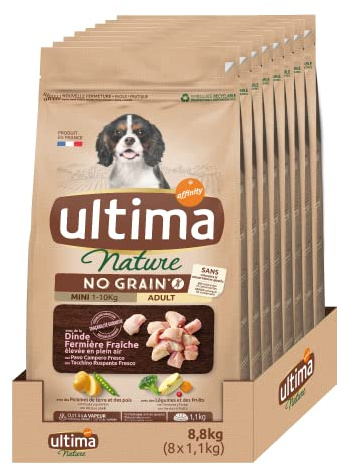 Ultima Nature No Grain Trockenfutter für Hunde, Mini-Erwachsene, ohne Getreide, mit Truthahn, 8 x 1,1 kg, insgesamt: 8,8 kg