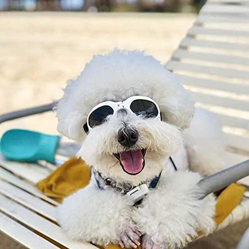 PETLESO Dog Goggles Stylish Pet Sunglasses Anti-Fog Waterproof Windproof Dog Sunglasses Eye Protection Anti-UV Goggles for Small/Medium Dogs - White