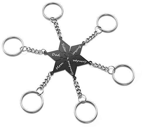 Zysta Personalised Star Puzzle BFF Keyrings for 6 Friends Families Customised Engraving Hexagram 6PCS Pendants Matching Keyring Best Friendship Gift Jewellery Keychain