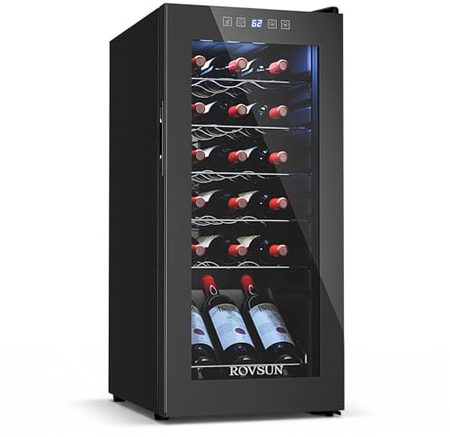 ROVSUN 18 Bottle Wine Fridge, Freestanding Compressor Wine Cooler Refrigerator, Beverage Wine Chiller with Digital Temperature Control & Double-layer Glass Door for Red White Wine, Champagne, Beer