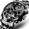 QZPM Tourbillon Mechanische Herrenuhren Edelstahl Wasserdicht Chronographen Multifunktion Analog Datum Kalender Business Uhren,Schwarz