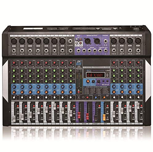 Mesas de Mezclas, Interfaz de Controlador de Sonido de Audio Bluetooth de 12 Canales con USB y 24 Tipos de Efectos DSP Mezclador Audio