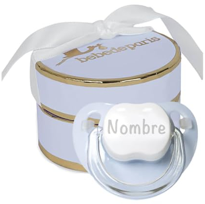 BebeDeParis | Schnuller für Babys, personalisierbar mit Namen, für Babys von 0-6 Monaten, BPA-frei, präsentiert in eleganter Vintage-Box (Blau, Schnuller)