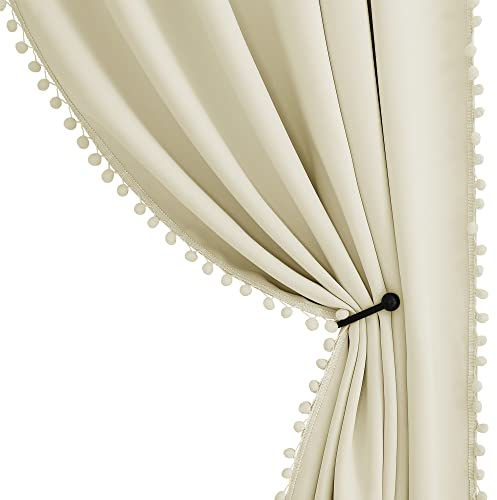 StangH Vorhänge mit Bommel für Schiebetür, Verdunkelungsvorhänge, kältebeständig, wärmeisoliert, für Schlafzimmer, Wohnzimmer, Kinderzimmer, 52 x 84 cm, 2 Paneele