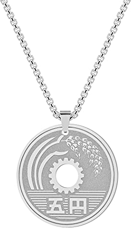 Chereda Collier porte-bonheur japonais en acier inoxydable avec pendentif rond de 5 yens pour homme et femme, Acier inoxydable