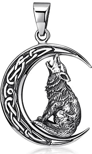 MATERIA by Matthias Wagner Herren Anhänger Wolf heulend mit Mond aus 925 Silber mit Keltik Symbolen KA-342