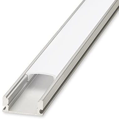Alu U-Profil eloxiert 18x8mm opal 100cm für LED-Streifen/Strips | mit opaler Abdeckung 2 Montageclips 2 Endkappen | U-förmiges Aluminiumprofil mit milchiger Abdeckung