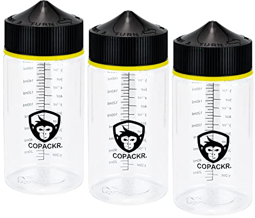 Copackr Chubby Gorilla V3 Tropfflaschen - Perfekt für Reisen - Flüssigkeitsflaschen - mit kindersicherer Kappe - 3er-Set (200ml)