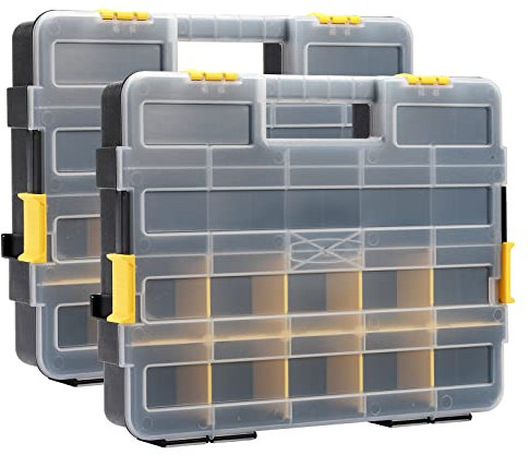 MIXPOWER 2 Pieces 34-Compartment Toolbox Organizer sets, 20 Removable Dividers, Black/Yellow, 2 Pieces Set, Excellent for Screws, Nuts, Small Parts