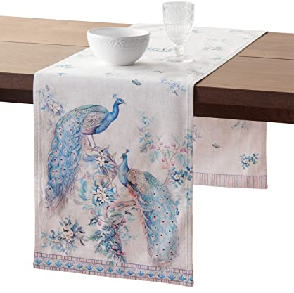Maison d' Hermine Premium Peacock Utopia 100% Combed Cotton Table Runner for Party Dinner Holidays Kitchen Autumn/Winter (Double Layer, 14.50x108)