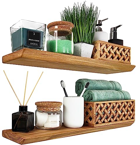 Wood Wedge Regalbrett 2er-Set Wandregal, Wandboard, Schwebende Holzregal Wand | Kinderbücherregale, Bild & Fotoregal für Schlafzimmer,Wohnzimmer, Küche, Büro, Badezimmer (Natürlich, 60cm)