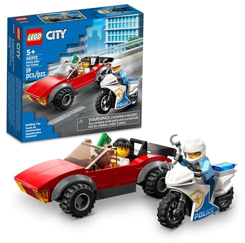 LEGO City Polizei Fahrrad Auto Chase 60392, Spielzeug mit Racing Vehicle & Motorrad Spielzeug für 5 Plus Jahr Olds, Kinder Geschenk Idee, Set mit 2 Offiziere Minifigures