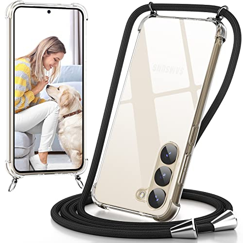 caslord Handyband Handyhülle mit Band für Samsung Galaxy S23 5G, Handyband zum Umhängen Handy Umhängeband TPU Handyhülle mit Kette für Galaxy S23 5G-Schwarz
