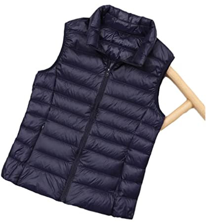 Doudoune Légère Femme - Taille Plus Gilet Duvet Automne Et Hiver Bleu Marine Féminin Veste en Duvet Ultra-Légère Gilet Coupe-Vent Veste sans Manches pour Femmes Chaude Parkas Décontra