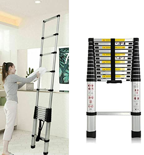 Teleskopleiter 2,6m Aluminium Ausziehleiter Anlegeleiter Tragbare, Rutschfester Loftleiter Stehleiter, 150 kg Tragkraft, EN131