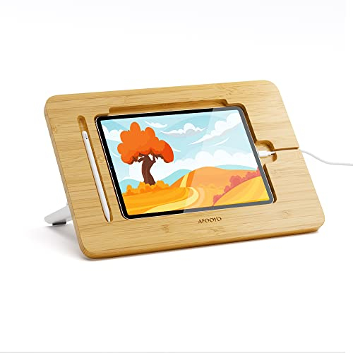 AFOOYO Support de tablette réglable et pliable en bois de bambou compatible avec iPad Pro 6e/5e/4e