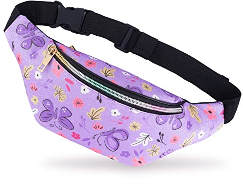 Basumee 12cmx32cm Kinder Bauchtasche Glitzer Sporttasche mit Kunstleder, Mädchen Gürteltasche Hüfttasche für Reiten Radfahren Laufen Camping Sport, Lila