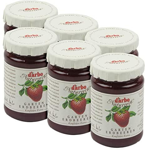 Food-United KONFITÜRE EXTRA ERDBEERE 6x 225g Single-Glas von DARBO Naturrein fruchtiger Gartenerdbeeren jam passend für ein Single-Frühstück Erdbeerkuchen Gebäck Crepe (6)