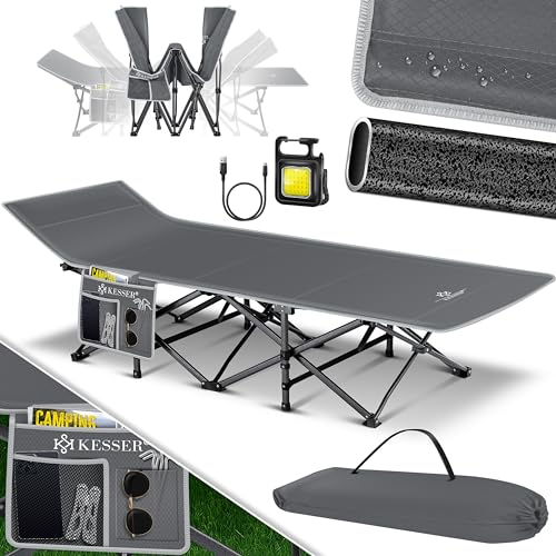 KESSER® Campingbett Feldbett Klappbar Klappbett Campingliege inkl. Tragetasche + Seitentasche 190 x 67 x 35cm bis 250kg Belastbar Metallrohr 600D Oxfordgewebe Stabiles Tragbar Liege Reise Bequem