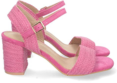 shoes&blues.es 74662-Sandalia de Tacon Medio para Mujer, Comodo, Forrado de Yute, Pala Fina, y Cierre de Hebilla. Talla 39 Fucsia