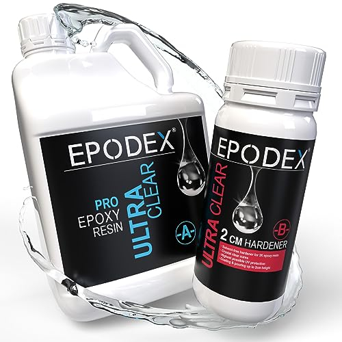 EPODEX Epoxidharz Set PRO | Kristallklares Epoxy Resin für Gießhöhen bis 2cm | Gießharz Set ohne oder mit Farbstoffen | Resin-Kunst (Art Resin), Doming, Schmuck, kleine Form- und Gussteile