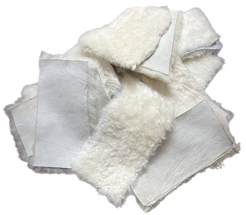 Schaffelllederreste, Schafleder und Wolle, Lammwollreste ca. 16–18 Stück, 25,4 x 12,7 cm