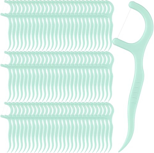 Baderke 200 Count Tooth Picks Flosser Dental Floss Picks, Light Green