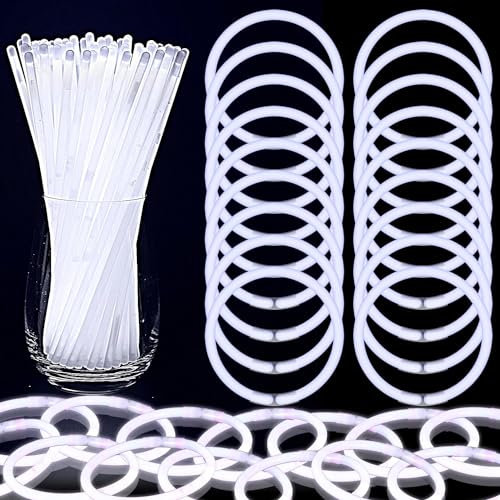Glow Sticks in Großpackung - 100 Stück lang anhaltende 8 Premium Leuchtarmbänder -Weiße Farben (Röhre mit 100) (100er Packung Weiß)