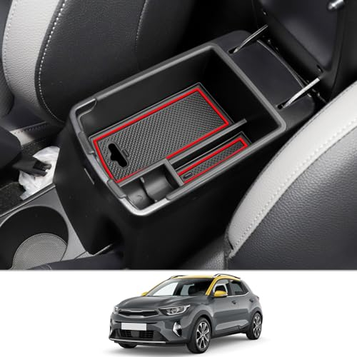 CDEFG Kompatibel mit Kia Stonic Rio 2018-2023 2024 Mittelkonsole Organizer Aufbewahrungsbox Zentrale Steuerung Auto Center Console Tray Stonic Rio 2024 Zubehör (Rot)