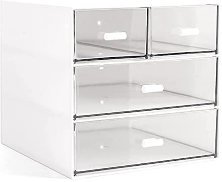 TORR Organizzatore per trucchi, organizer da scrivania con 4 cassetti, organizer per articoli, organizer per cosmetici, bancone da bagno, bianco
